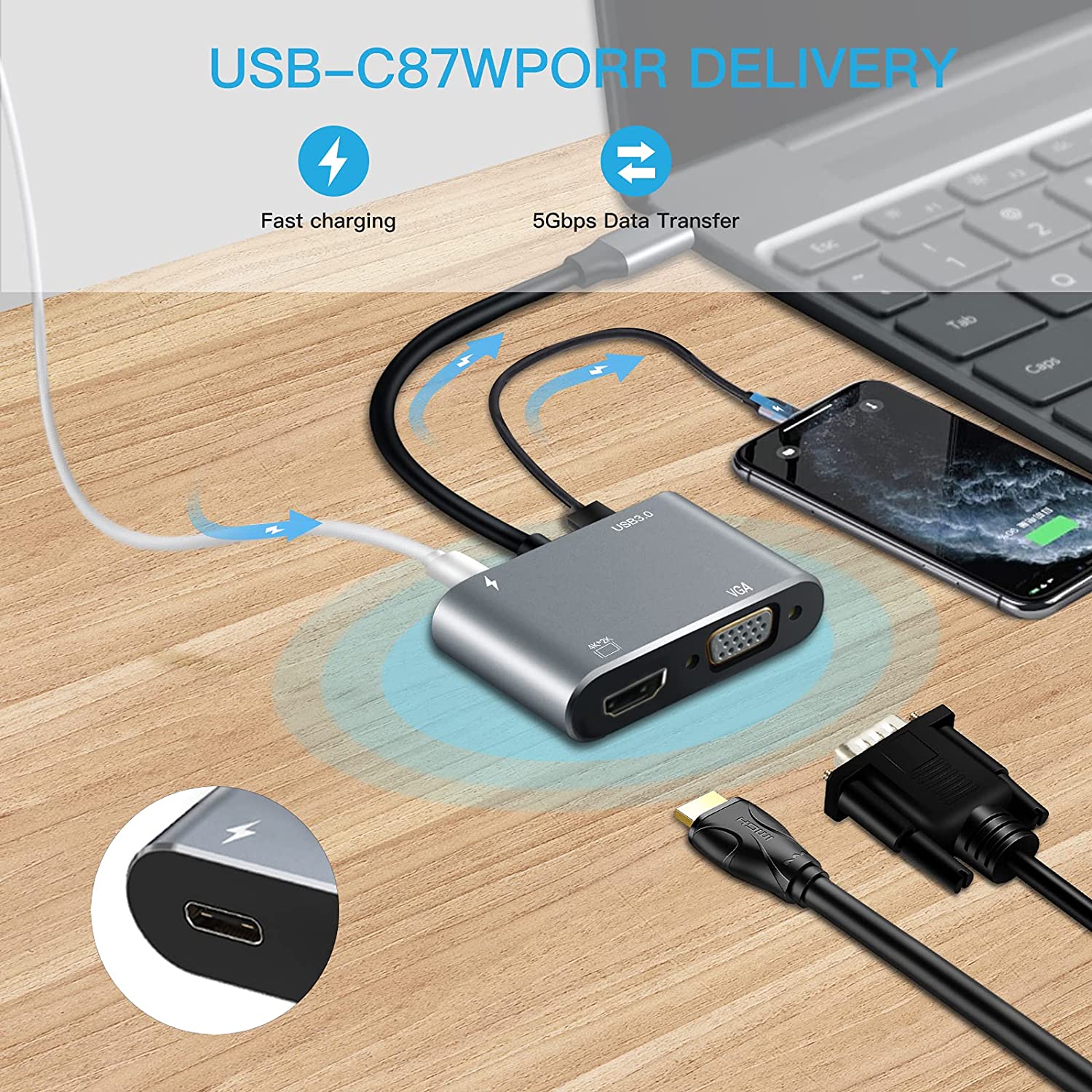 USB C -HDMI VGA Ƽ Ʈ , 4-in-1  US..